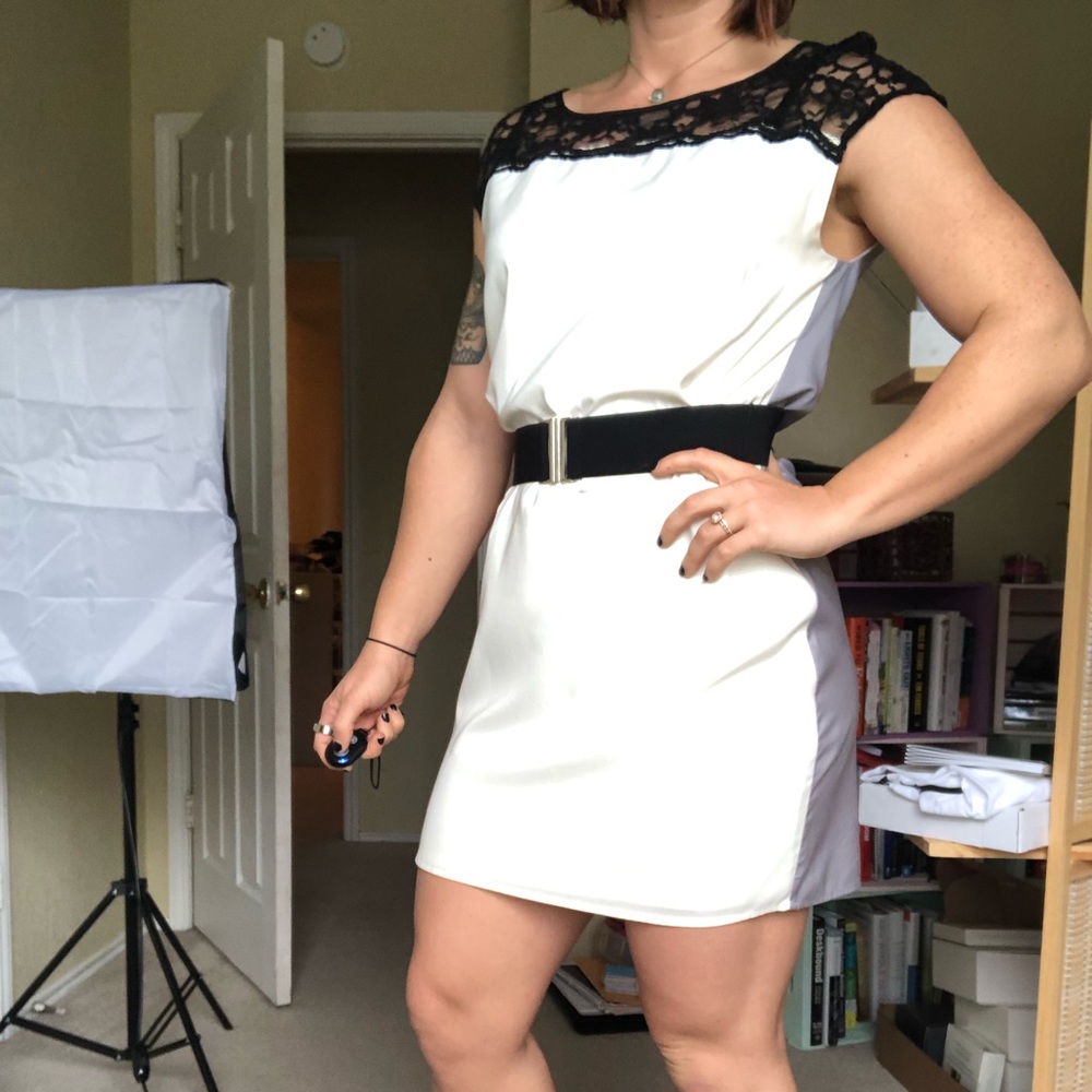Express White and gray formal dress